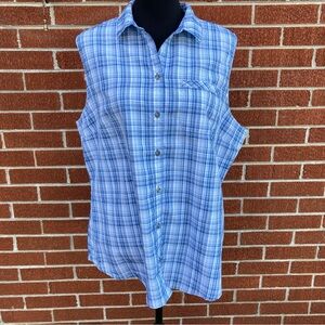 -Eddie Bauer Sleeveless Blue/White Plaid Women ButtonDown Women’s Size 2XL